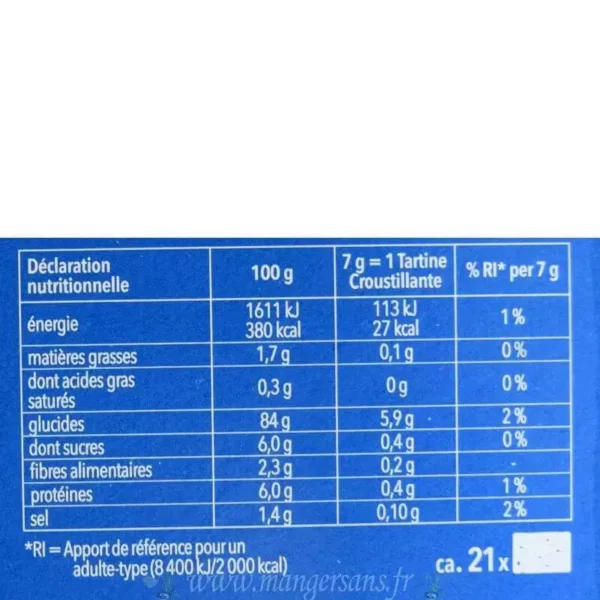 Valeurs nutritionnelles Tartine croustillante (anciennement Fette Croccanti) Schar