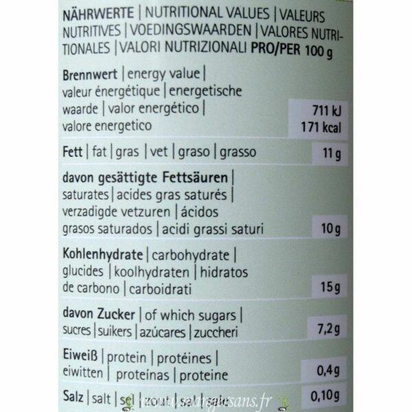 Valeurs nutritionnelles Crème chantilly de riz en bombe Soyatoo