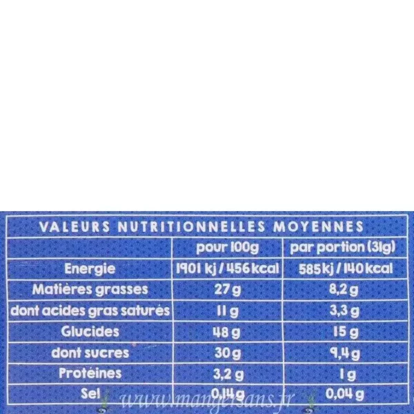 Valeurs nutritionnelles Le brownie coco choco Matatie