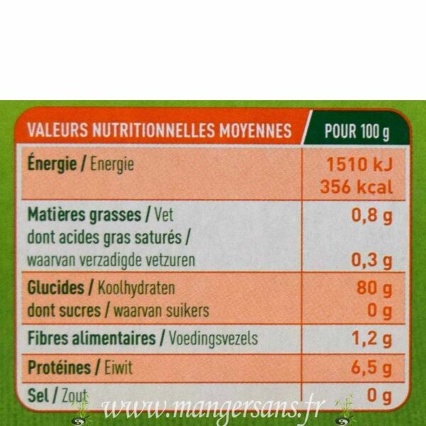 Valeurs nutritionnelles Feuilles de lasagnes Valpibio