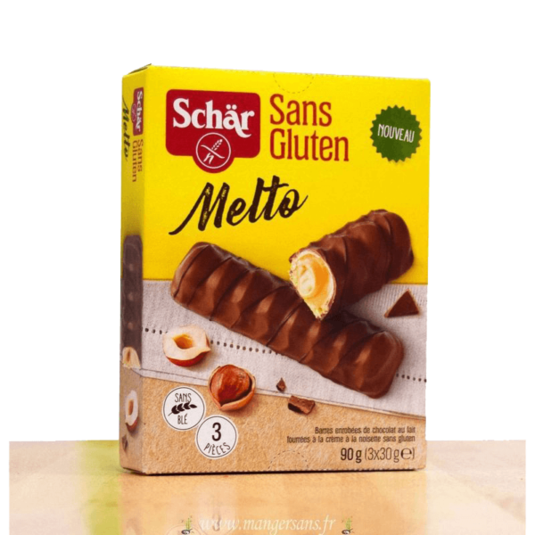 Biscuit Melto barres enrobées au chocolat au lait fourrées à la crème à la noisette Schar
