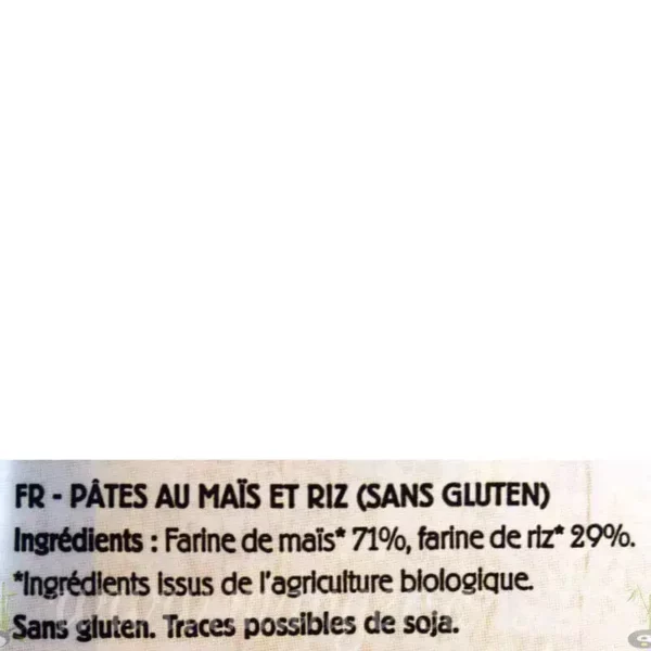 Fusilli Bio maïs et riz Celiane Ingrédients