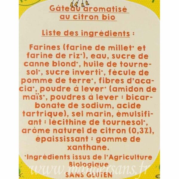 Ingrédients Le moelleux citron Matatie