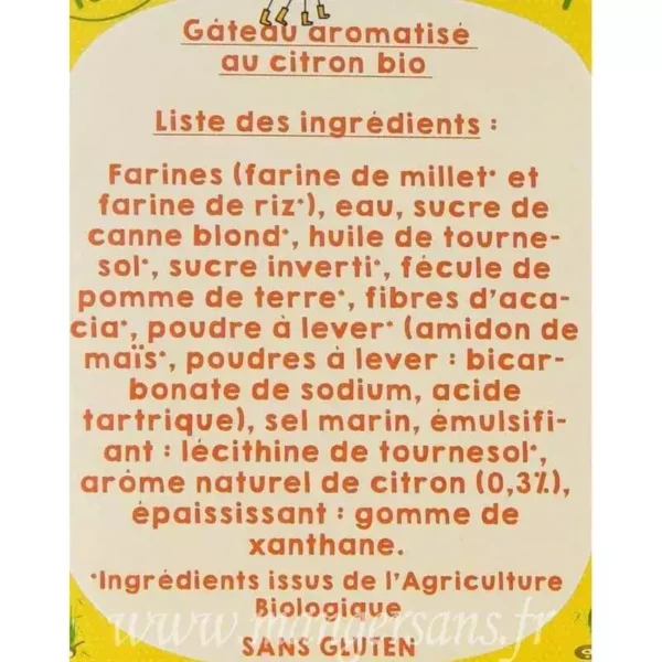 Ingrédients Le moelleux citron Matatie