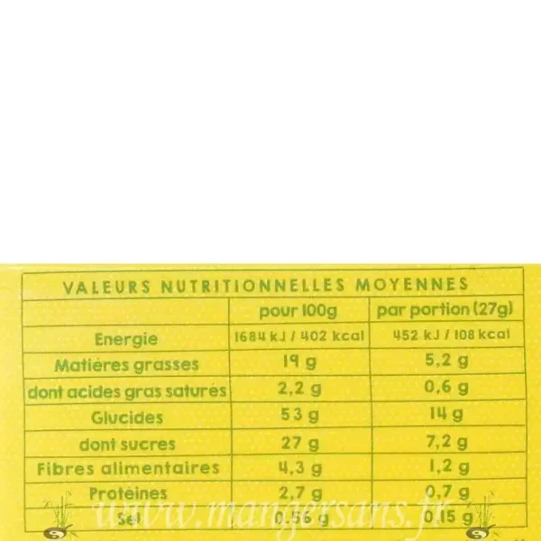 Valeurs nutritionnelles Le moelleux citron Matatie