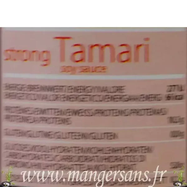 Valeurs nutritionnelles Sauce soja Strong Tamari (250 ml.) Lima