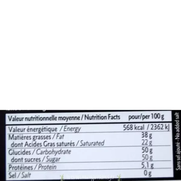 Valeurs nutritionnelles Chocolat Noir 50% Dardenne