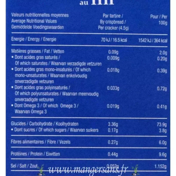 Valeurs nutritionnelles Tartines bio craquantes au lin (2 x 100 g) Emile Noël