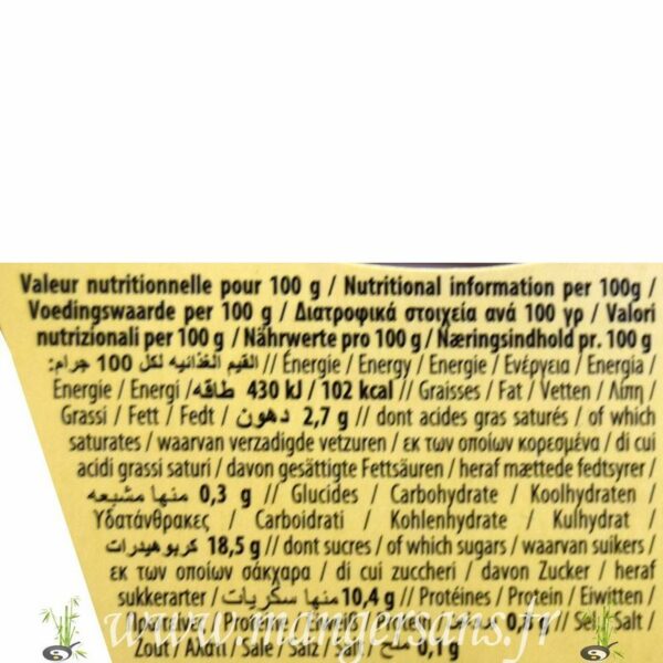 Valeurs nutritionnelles Dessert de riz à la vanille (2 x 125 g.) Naturgreen