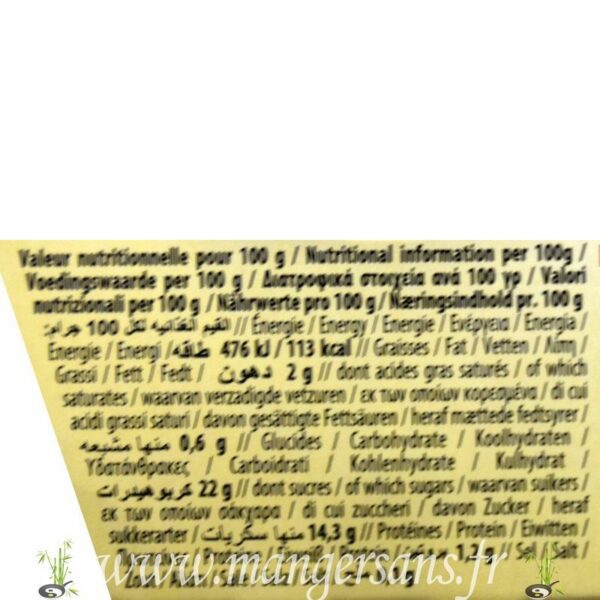 Valeurs nutritionnelles Dessert de riz cacao (2 x 125 g.) Naturgreen