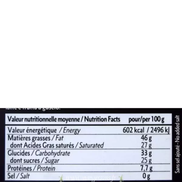 Valeurs nutritionnelles Chocolat Noir 70% Dardenne