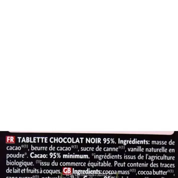 Ingrédients Chocolat noir 95% Dardenne