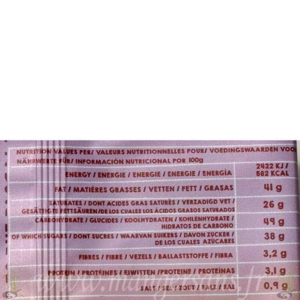 Tablette de chocolat caramel Matatie Valeurs nutritionnelles