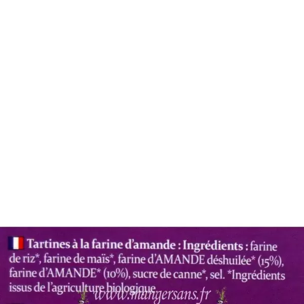 Ingrédients Tartines bio craquantes à l'amande (2 x 100 g) Emile Noël