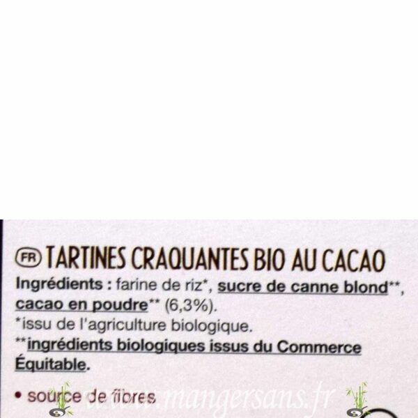 Ingrédients Tartines craquantes au cacao Le pain des fleurs