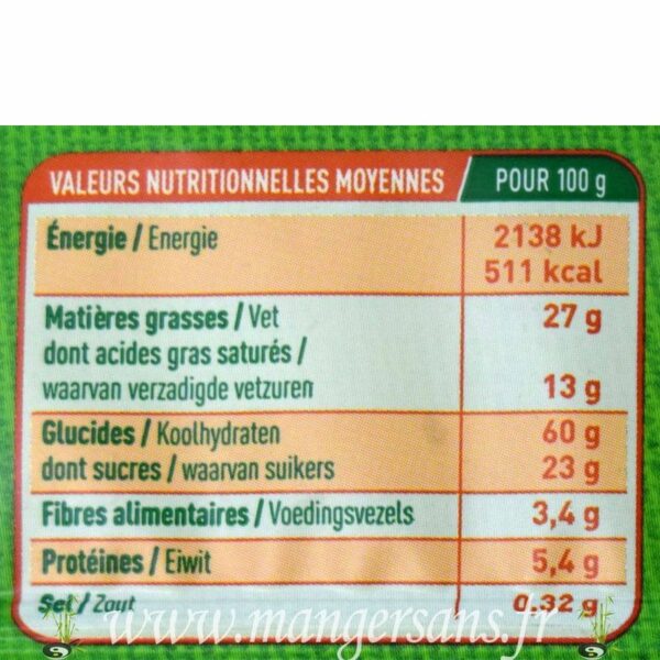 Valeurs nutritionnelles Gaufrettes cacao Valpibio