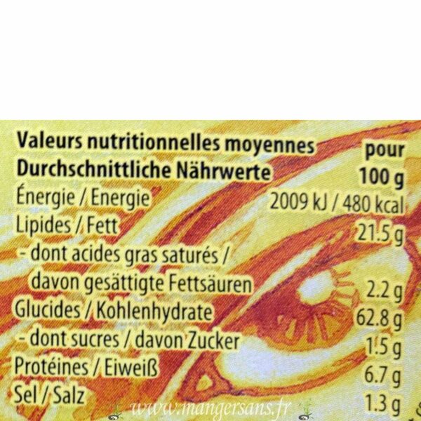 Valeurs nutritionnelles Chips de maïs paprika Pural