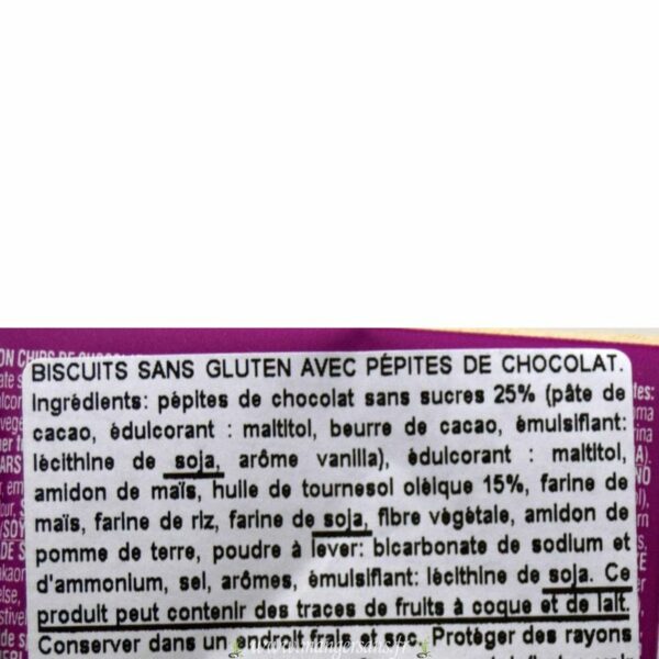 Ingrédients Cookies chip choco aux pépites de chocolat noir sans sucres ajoutés Gullon