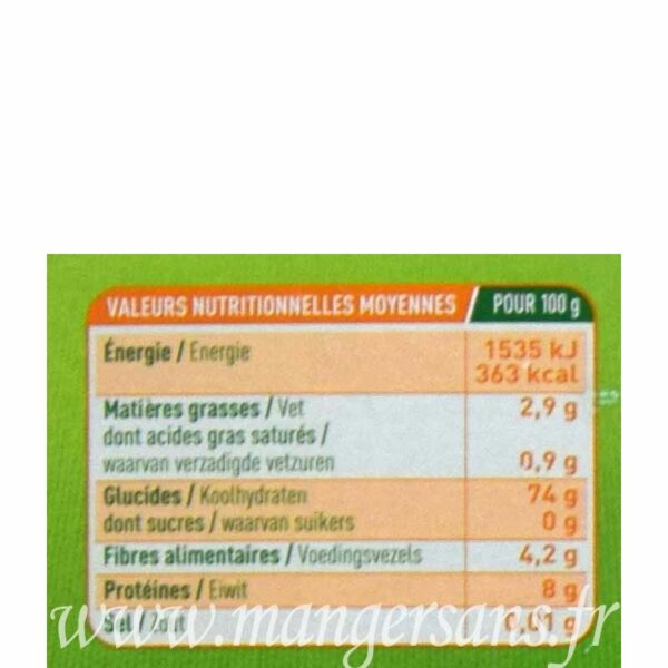 Valeurs nutritionnelles Tagliatelle riz brun Valpibio