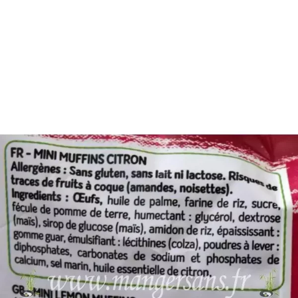 Ingrédients Mini muffins sans gluten citron (x 8) Celiane