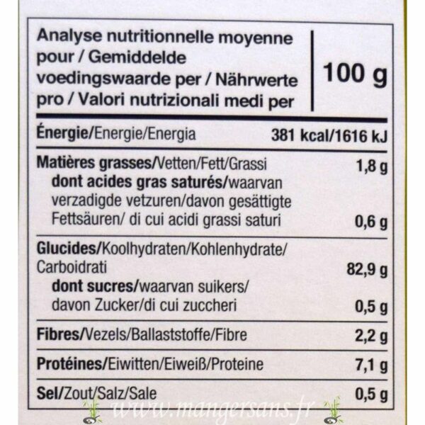 Valeurs nutritionnelles Tartines bio craquantes au maïs (150 g) Le pain des fleurs