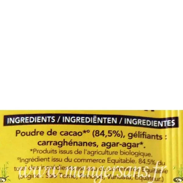 Ingrédients Bioflan chocolat sans sucre (2 x 1/4 L) Natali