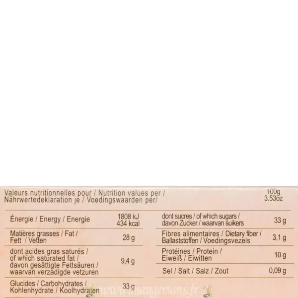 Valeurs nutritionnelles Gâteau gourmet aux amandes citron (4 à 5 personnes) Biscuiterie de Provence