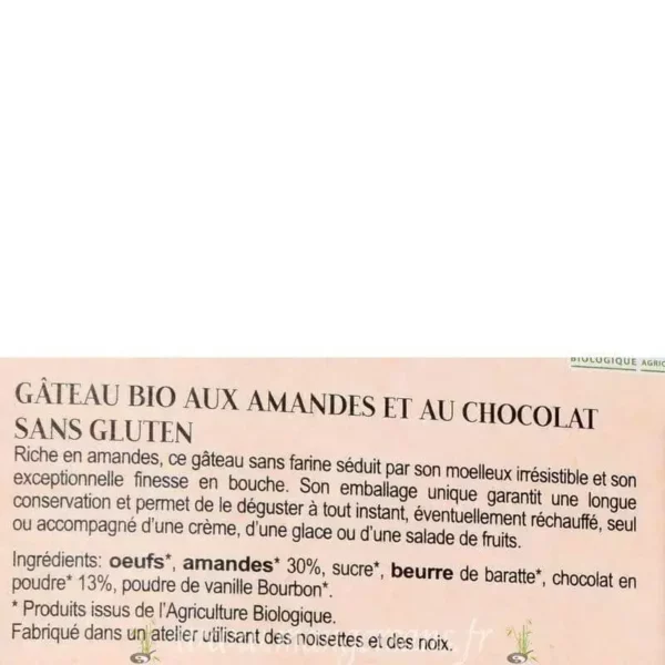 Ingrédients Gâteau gourmet aux amandes chocolat (4 à 5 personnes) Biscuiterie de Provence