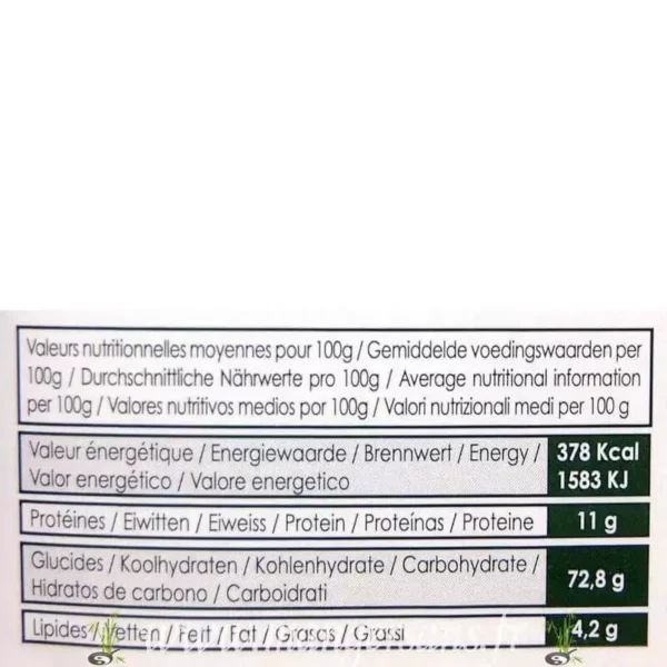 Valeurs nutritionnelles Farine de millet Nature et Cie