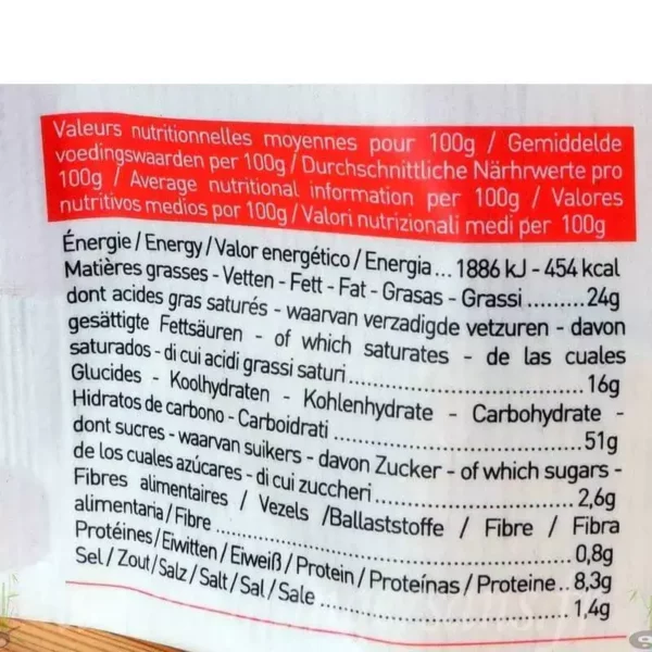 Valeurs nutritionnelles Petit beurre apéritifs comté piment d'espelette Nature et Cie