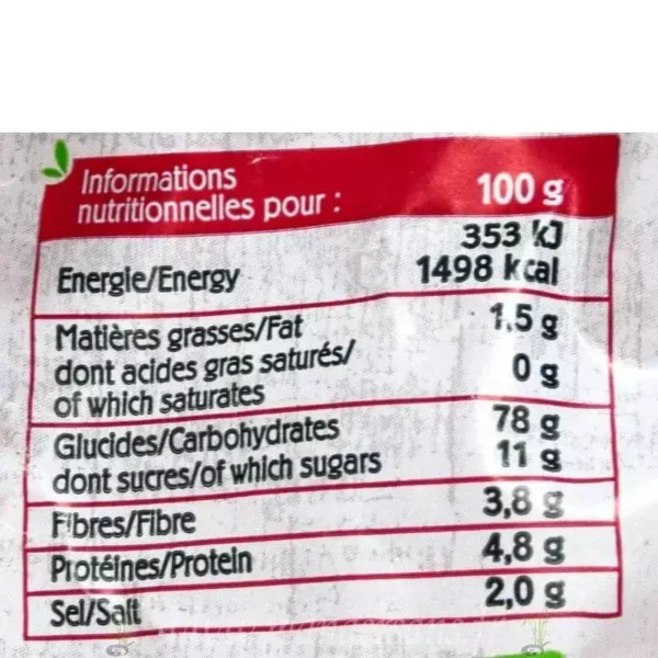 Valeurs nutritionnelles Mix pâtisserie Celiane