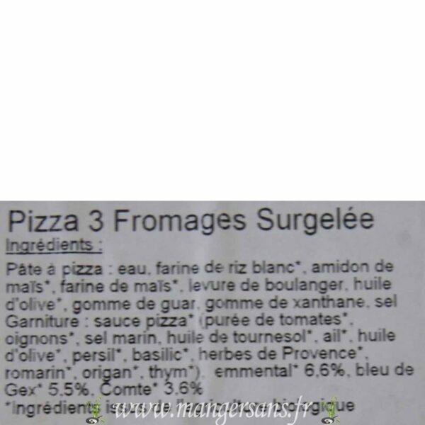 Ingrédients Pizza 3 fromages surgelés Nature & Cie