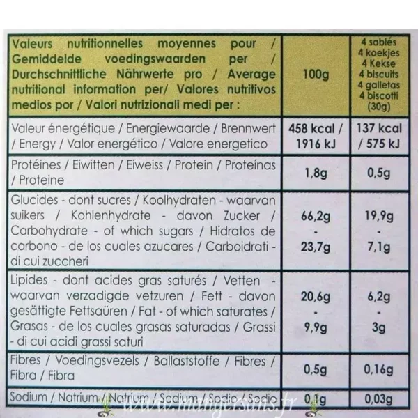 Valeurs nutritionnelles Sablés framboise Nature et Cie