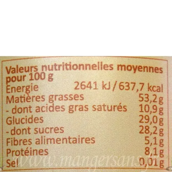 Valeurs nutritionnelles Croustinut praliné noisette Noiseraie production