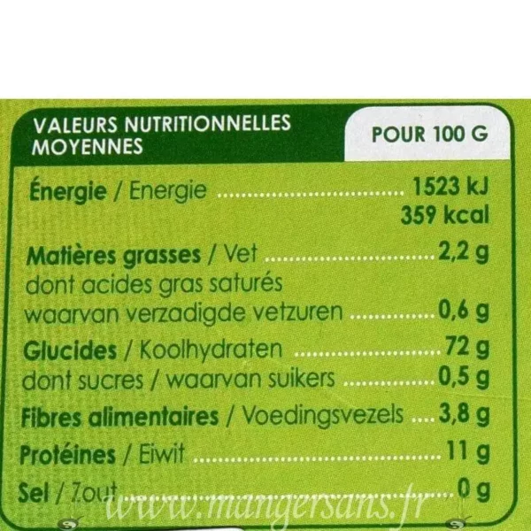 Valeurs nutritionnelles Linguine de sarrasin Valpibio