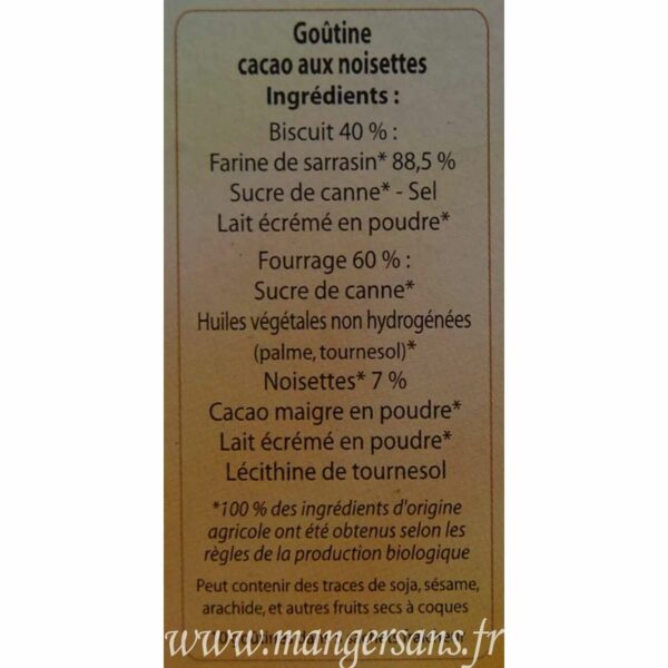 Ingrédients Goûtine au sarrasin cacao noisette (x10) Paradeigma