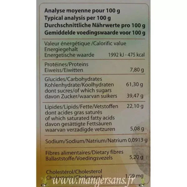 Valeurs nutritionnelles Goûtine au sarrasin cacao noisette (x10) Paradeigma