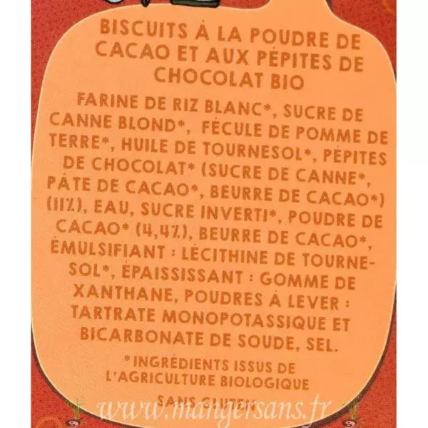 Ingrédients Cookies à la poudre de cacao et aux pépites de chocolat bio Matatie