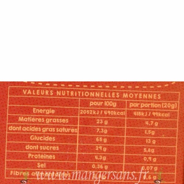 Valeurs nutritionnelles Cookies à la poudre de cacao et aux pépites de chocolat bio Matatie