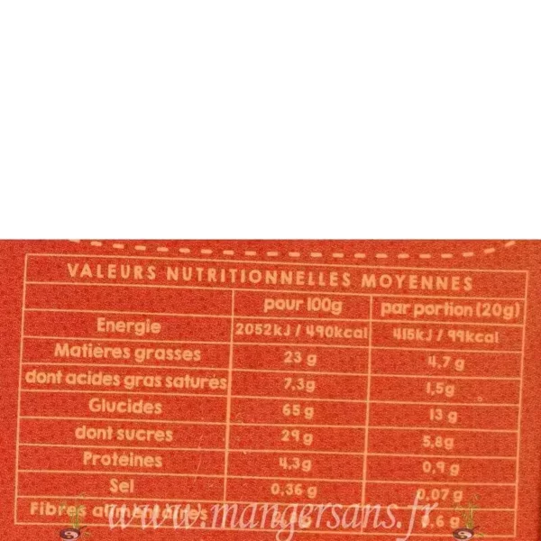 Valeurs nutritionnelles Cookies à la poudre de cacao et aux pépites de chocolat bio Matatie