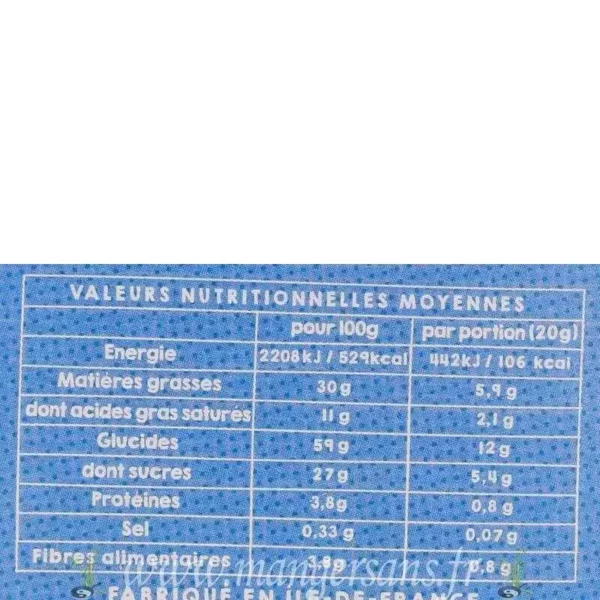 Valeurs nutritionnelles Cookies aux pépites de chocolat et à la noix de coco râpée bio Matatie