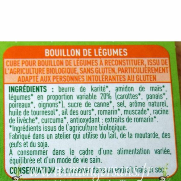 Ingrédients Bouillons de légumes 6 cubes Valpibio