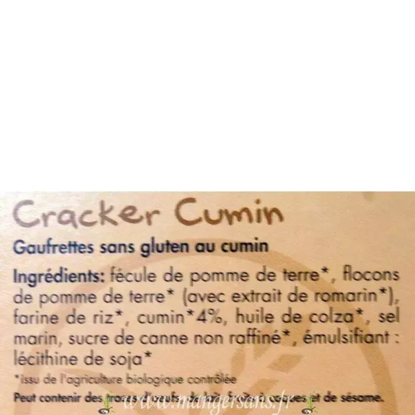 Ingrédients Cracker au cumin Pural