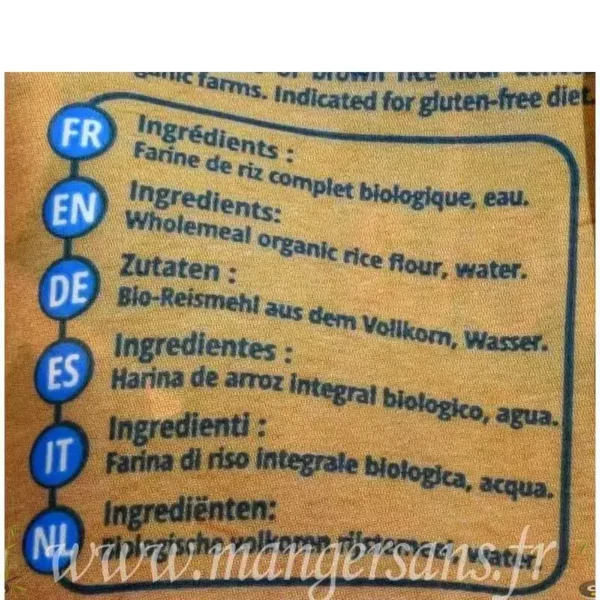 Ingrédients Fusilli de riz complet Revola