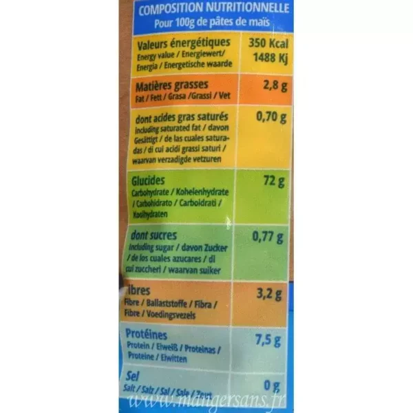 Valeurs nutritionnelles Fusilli de riz complet Revola